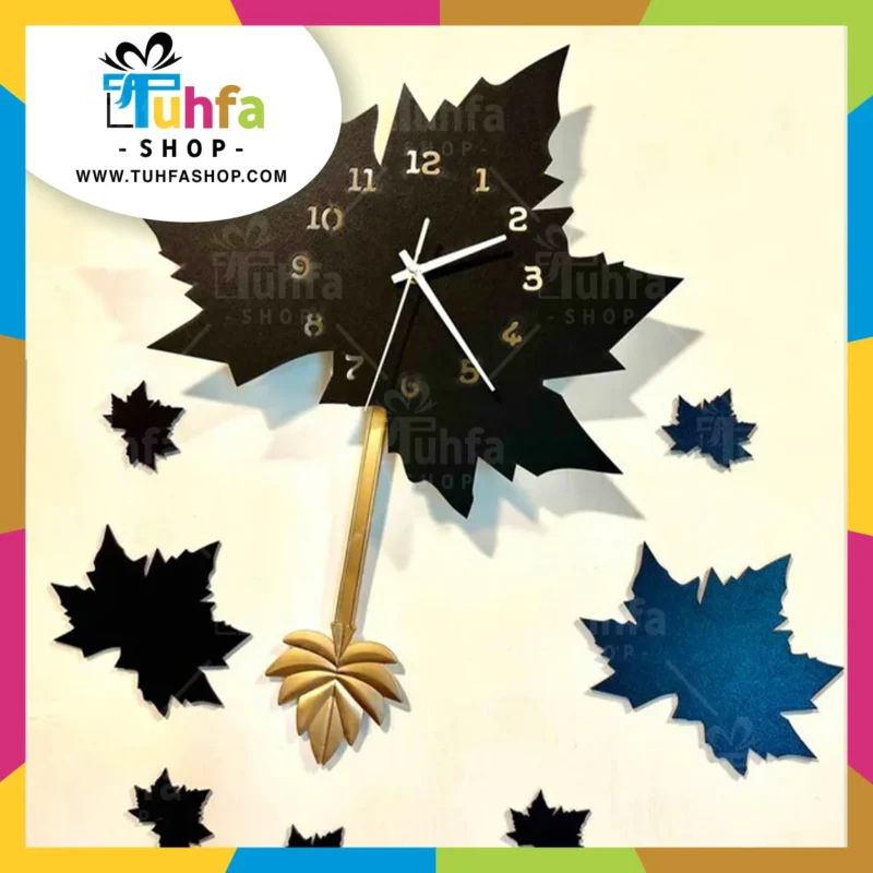 Black Maple Leaf Wall Clock with Pendulum by Tuhfashop.com - Image 3