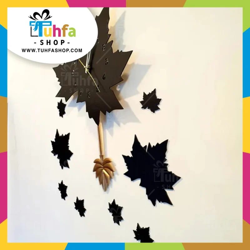 Black Maple Leaf Wall Clock with Pendulum by Tuhfashop.com - Image 4