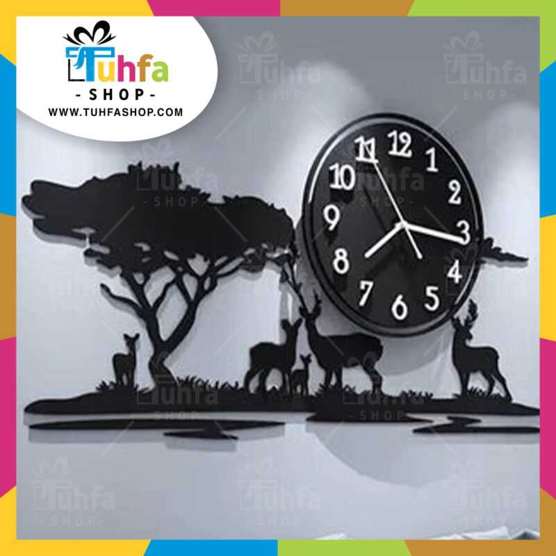 Big Wooden Grazing Deers in Meadows wall clock by Tuhfashop.com