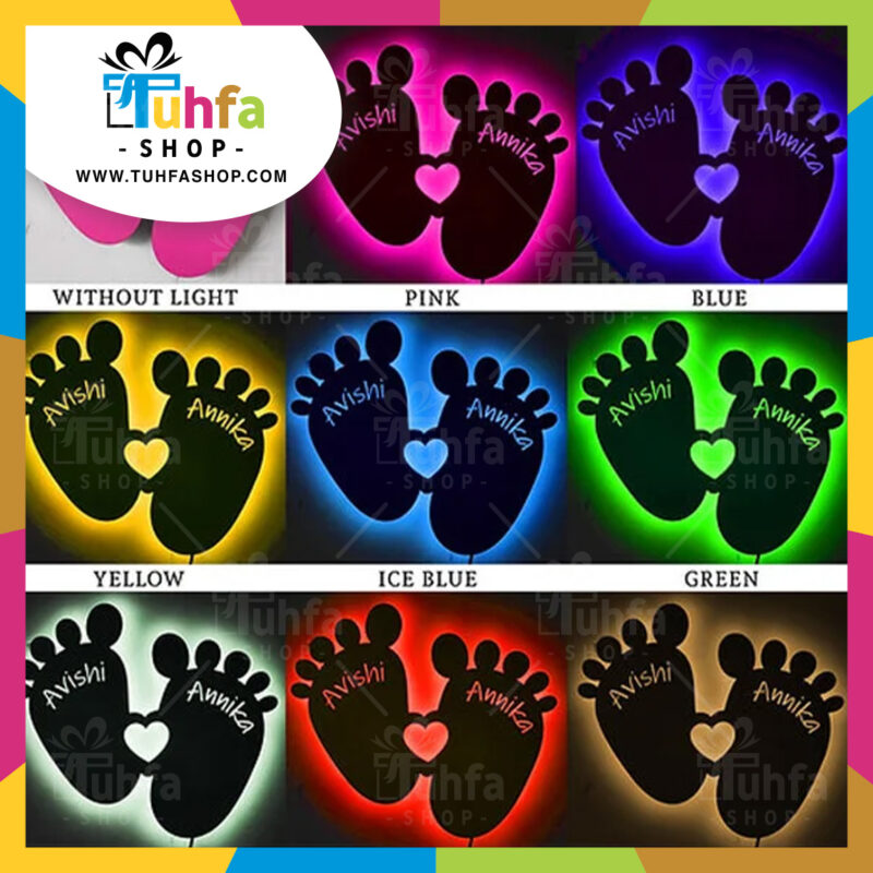 Customized Twin Baby Feet Wall Led Frame with Name