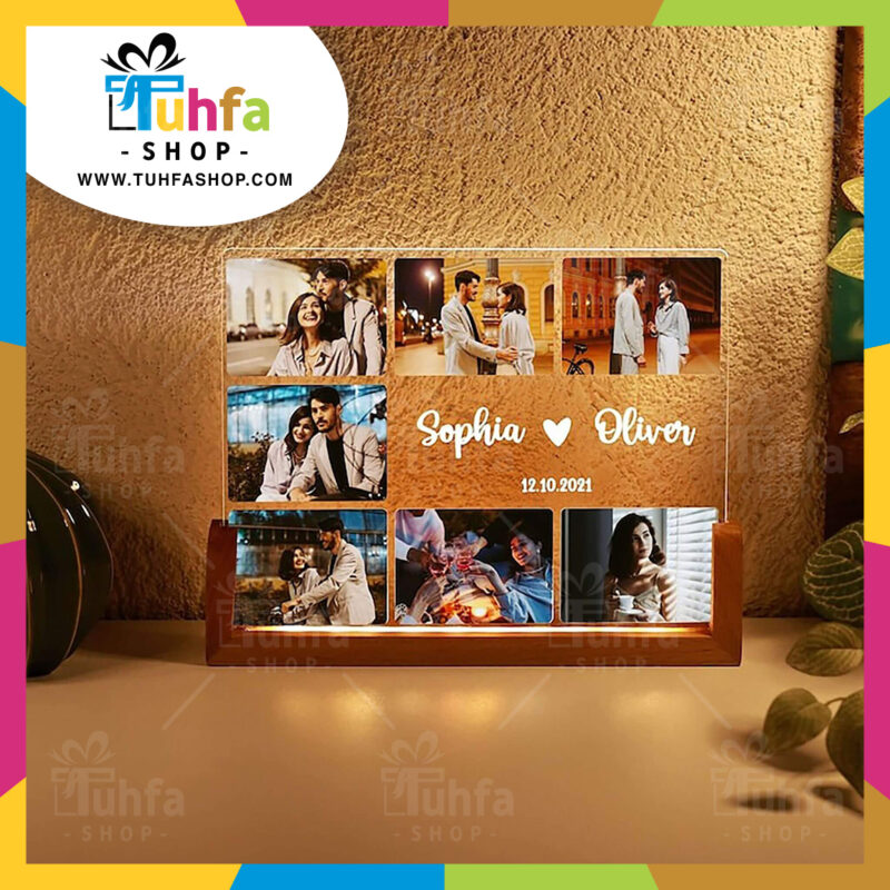 Customized Photo Collage, Name & Memorable Date Lamp