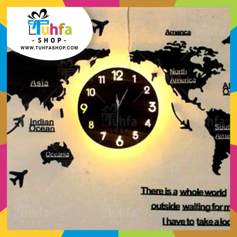 World Map Wall Clock with Rope Light(Large) by Tuhfashop.com