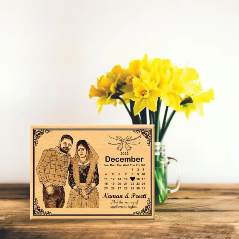 Personalized Wedding Anniversary Date calendar Wooden Photo Frame - Image 3