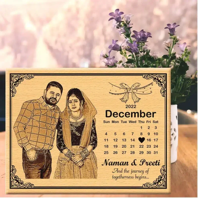 Personalized Wedding Anniversary Date calendar Wooden Photo Frame - Image 2