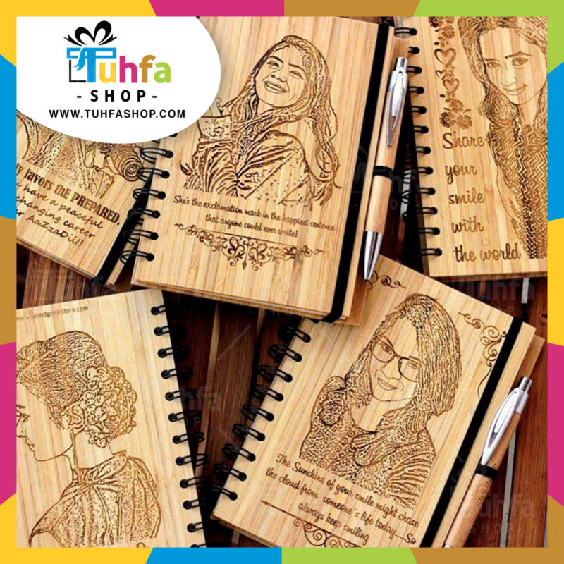 Customized Engraved Wooden Picture Or Name Diary And Pen – With Gift Box